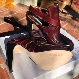 Burgundy leather extremely high heels